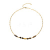 Natural Tiger Eye Cuboid Round Beaded 304 Stainless Steel Paperclip Chain Necklaces for Women WGF19B2-02-2