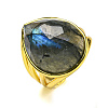 Teardrop Natural Labradorite Open Cuff Rings RJEW-C087-01G-05-1