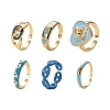 6Pcs 6 Style Golden Brass Cuff Rings RJEW-LS0001-03-1