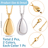 2Pcs 2 Colors 201 Stainless Steel Teardrop Memorial Urn Ashes Pendant Necklaces NJEW-CN0001-21-2