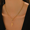 Stainless Steel Crystal Rhinestone Cross Pendant Double Layer Necklaces for Women LS-BW9176-4