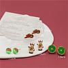 4 Pairs Snowman & Christmas Hat & Wreath Printed Wood Stud Earrings EJEW-OY001-06-3
