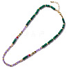 Brass & Natural Malachite & Natural Amethyst Beaded Necklace for Women HJ1573-1