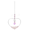 Natural Rose Quartz Chips Wire Wrapped Metal Heart Hanging Ornaments PW-WG7A082-03-1