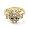 Real 18K Gold Plated Brass Pave Cubic Zirconia Adjustable Rings RJEW-M170-05G-01-2