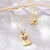 Brass Micro Pave Cubic Zirconia Rectangle with Heart Pendant Adjustable Slider Necklaces KK-CBA4547-08G-05-2