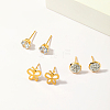 Elegant 3 Pairs Fashionable Casual Butterfly & Flat Round Brass Stud Earring Sets DU4921-2