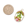 Glass Seed Beaded Oval with Flower Pendants PALLOY-MZ01061-01-2