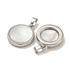 Rack Plating Brass Pave Natural White Shell Pendants KK-U025-05P-02-2