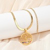 Tree of Life & Evil Eye 201 Stainless Steel Herringbone Chains Pendant Necklaces NJEW-K253-34G-2