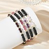 4Pcs 4 Styles Natural Mixed Stone Faceted Cube and Round Natural Lava Rock Beaded Stretch Bracelets for Women BJEW-JB14250-02-2