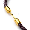 Brass Column Bar Link Bracelet with Leather Cords BJEW-G675-05G-08-2
