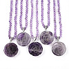 Natural Amethyst 4.5mm Round Beaded Flower Pendant Necklaces NJEW-T016-04M-2