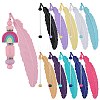11Pcs 11 Colors Spray Printed Alloy Feather Pendant Bookmarks AJEW-SZ0002-64-1