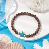 Summer Beach Starfish Dyed Synthetic Turquoise & 6mm Round Wenge Wood Beaded Stretch Bracelets for Women BJEW-JB10514-01-2