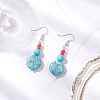 Brass Synthetic Turquoise Dangle Earrings EJEW-JE06535-4
