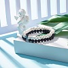 2Pcs 2 Style Natural Lava Rock(Dyed) Round Beaded Stretch Bracelets Set with Heart BJEW-JB07579-2