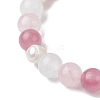 Natural Rose Quartz & Strawberry Quartz & Pearl Round Beaded Stretch Bracelets for Women BJEW-JB11041-05-3