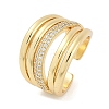 Brass Micro Pave Clear Cubic Zirconia Open Cuff Rings for Women RJEW-M026-02G-02-4