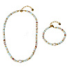 Natural Shoushan Stone & Freshwater Pearl & Brass Rondelle Beaded Necklaces & Beaded Bracelets Sets WG98AF4-01-5