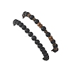 2Pcs 2 Styles Coconut and Natural Black Agate Beads Stretch Bracelets for Women BJEW-JB12672-5