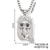 Brass Crystal Rhinestone Skull Crowned Jesus Pendant Box Chain Necklaces PU6252-2-1