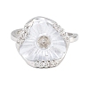 Flower Brass Micro Pave Cubic Zirconia & Enamel Cuff Ring Settings KK-CBAC351-06P-01-1