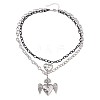 Duo Tone Alloy Heart with Angel Wings Pendant Double Layer Necklaces for Women WGB1CA0-01-5