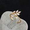 Real 18K Gold Plated Brass Olive Branch Cubic Zirconia Rings RJEW-EE0001-093G-E-5