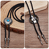 3Pcs 3 Style Adjustable Zinc Alloy Pave Synthetic Turquoise Oval/Flat Round Pendant Black PU Leather Cord Lariat Necklaces NJEW-ME0001-02-3