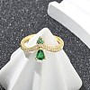 Rack Plating Teardrop Brass Micro Pave Cubic Zirconia Open Cuff Finger Rings for Women RJEW-M028-84G-2