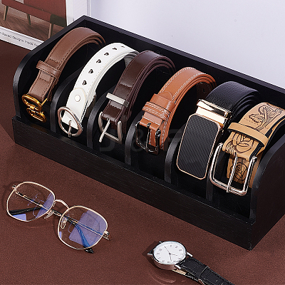 Bamboo Belt Organizer Holder with 6 Compartments AJEW-WH0166-77B-1