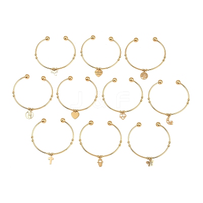 10Pcs Ion Plating(IP) 304 Stainless Steel Cuff Bangles BJEW-M284-20G-01-1