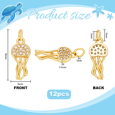 12Pcs Brass Micro Pave Cubic Zirconia Pendants KK-PH0014-34G-1