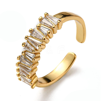 Rack Plating Brass Open Cuff Rings with Cubic Zirconia KK-D026-37G-1