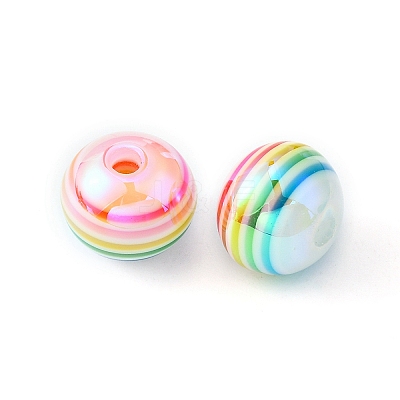 10Pcs Macaron Color Stripe Resin Beads RESI-YW0001-27A-1