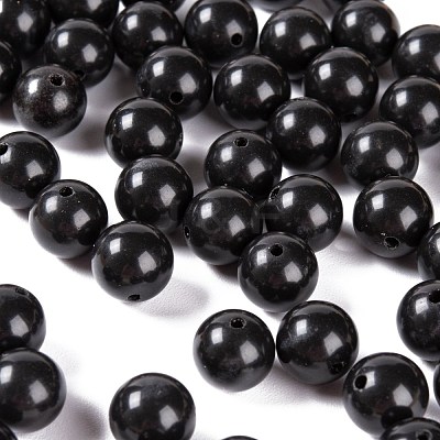 100Pcs 8mm Natural Black Stone(Natural Black Glass) Round Beads DIY-LS0002-15-1