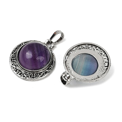 Natural Fluorite Half Round Pendants PALLOY-R159-01AS-10-1