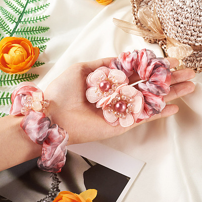 2Pcs 2 Styles Chic Solid Color French Satin Pigtail Hair Tie for Elegant Hairstyles OHAR-TA0001-09-1