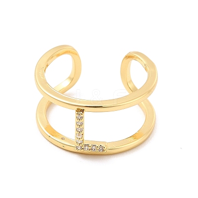 Clear Cubic Zirconia Initial Letter Open Cuff Ring RJEW-A012-01G-L-1
