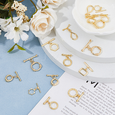 16Pcs 8 Styles Brass Toggle Clasps KK-HS0001-40-1