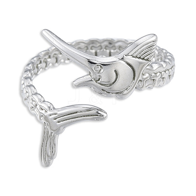 Non-Tarnish 201 Stainless Steel Fishbone Wrap Open Cuff Ring for Women RJEW-N038-101P-1