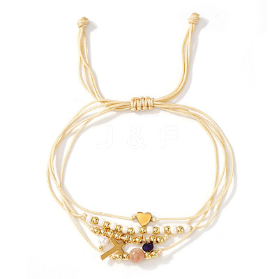 Bohemian Style Brass & Imitation Pearl Beads Braided Bead Bracelets AF5105-1-1