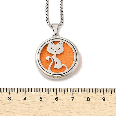 316 Surgical Stainless Steel Aromatherapy Diffuser Perfume Hollow Flat Round Pendant Box Chain Necklaces NJEW-R016-01P-07-1