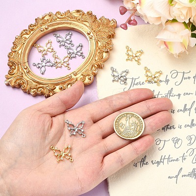 2Pcs 2 Colors Brass Pave Clear Cubic Zirconia Connector Charms KK-YW0004-27-1