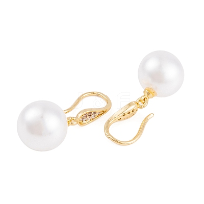 Rack Plating Brass Cubic Zirconia ABS Pearl Earring Hooks EJEW-S219-16G-02-1