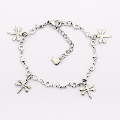 Tarnish Resistant 304 Stainless Steel Dragonfly Charms Bracelets BJEW-J107-40-1