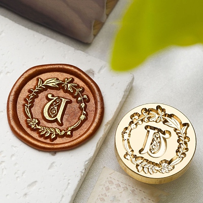 Golden Tone Wax Seal Brass Stamp Head DIY-B079-01G-U-1