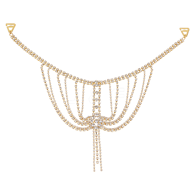 2Pcs Brass Rhinestone Sexy Shoulder Bra Body Chain AJEW-WR0002-64-1
