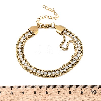 304 Stainless Steel & Rhinestone Rope Chain Double Layer Bracelets for Women BJEW-F540-07G-1